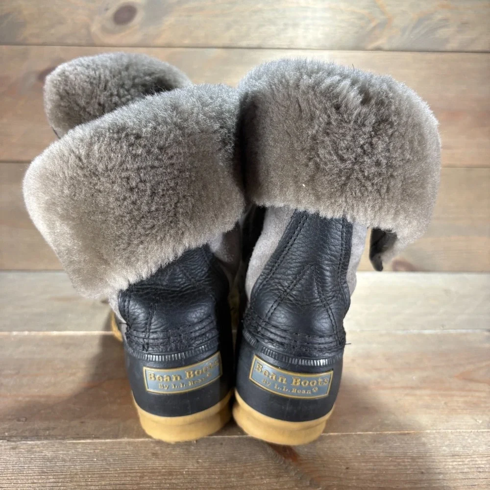 LL Bean duck Boots Womens size 10 shoes Gray Shearling Suede Duck snow